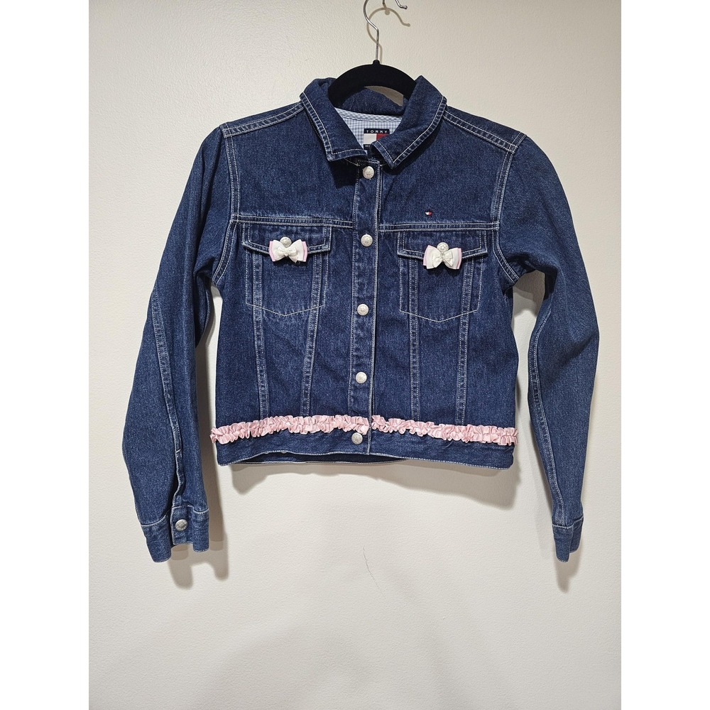 Tommy Hilfiger Jacket Girls Large Blue Denim Disney Princess Ruffle Trim Bows